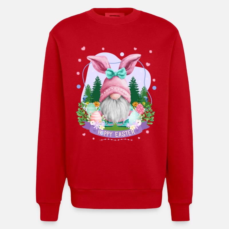 Hoppy Gnome Easter - Easter Gift Idea - Heavyweight Oversized Organic Crew Neck Made in EU - Rot