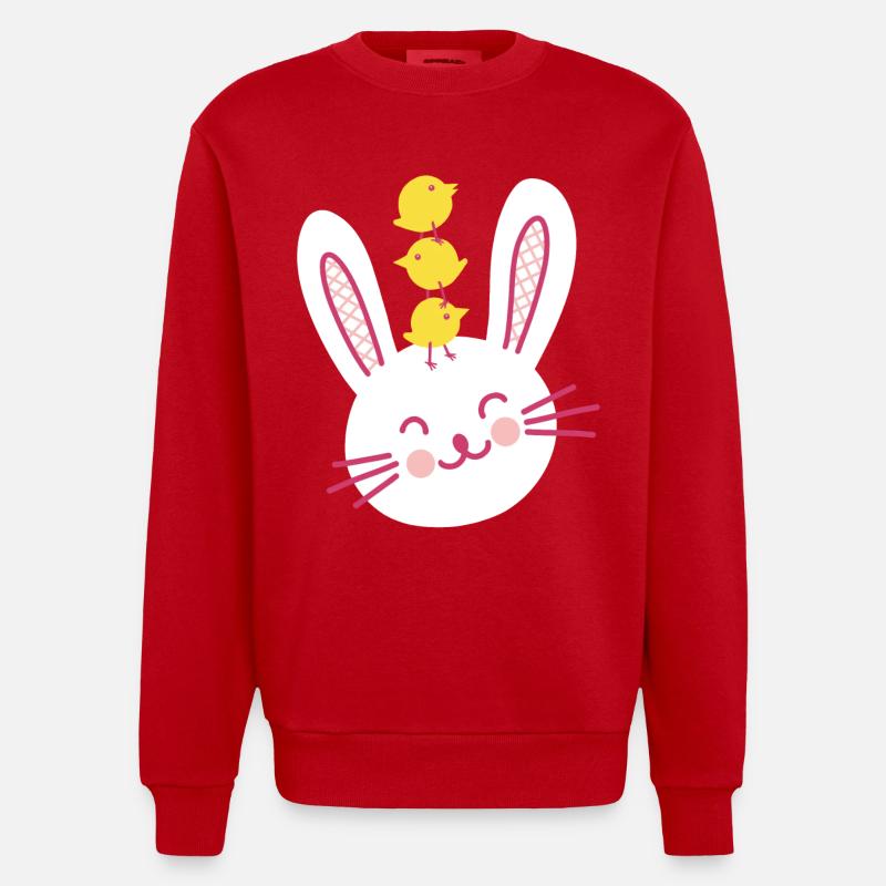 Easter Bunny and Three Cute Chicks - Heavyweight Oversized Organic Crew Neck Made in EU - red