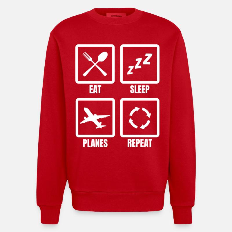 Eat Sleep Planes Repeat - Heavyweight Oversized Organic Crew Neck Made in EU - red