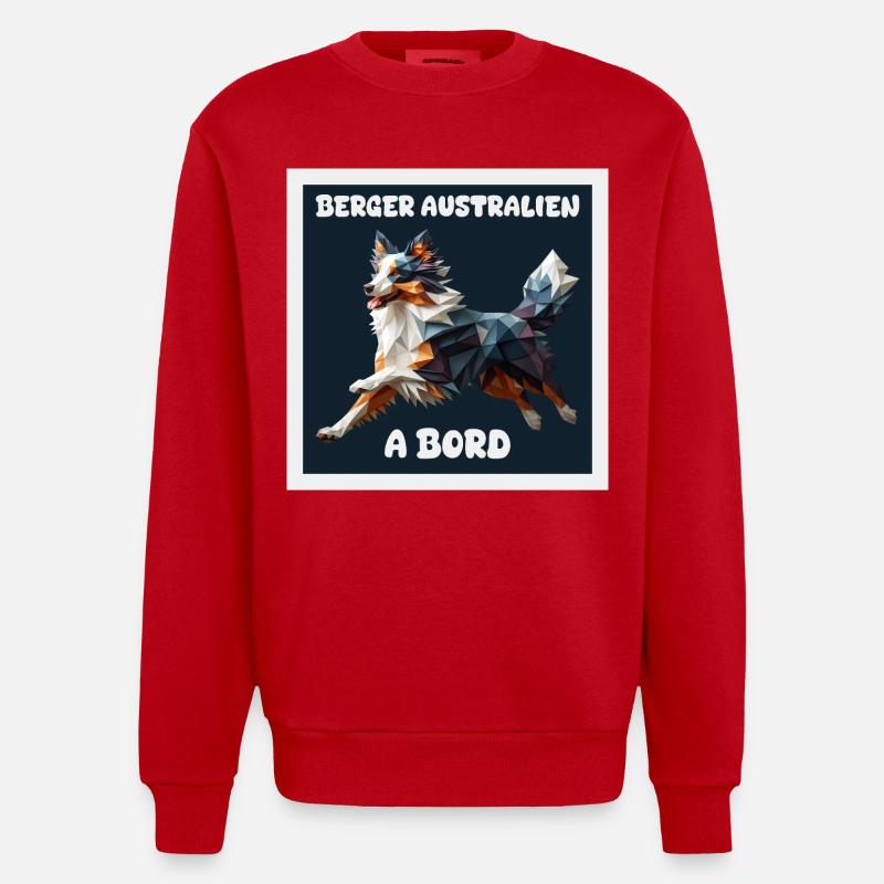 AUSTRALIAN SHEPHERD AUTOAUFKLEBER AN BORD - Heavyweight Oversized Organic Crew Neck Made in EU - Rot