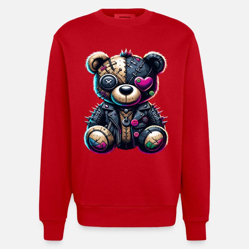 Punk Emo Plüsch Teddybär - Heavyweight Oversized Organic Crew Neck Made in EU - Rot