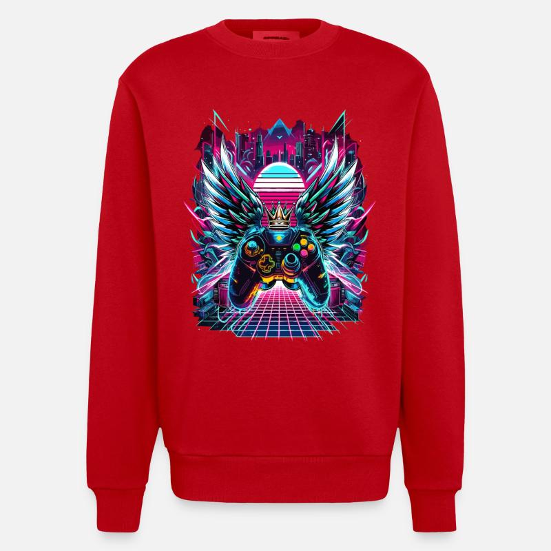 Synthwave Sunset Gamer Controller - Heavyweight Oversized Organic Crew Neck Made in EU - Rot