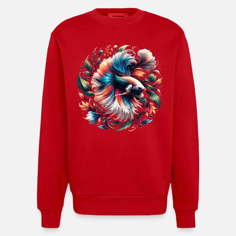 Betta siamois, Betta splendens, Bettafan - Sweat bio épais oversize fabriqué en UE - rouge