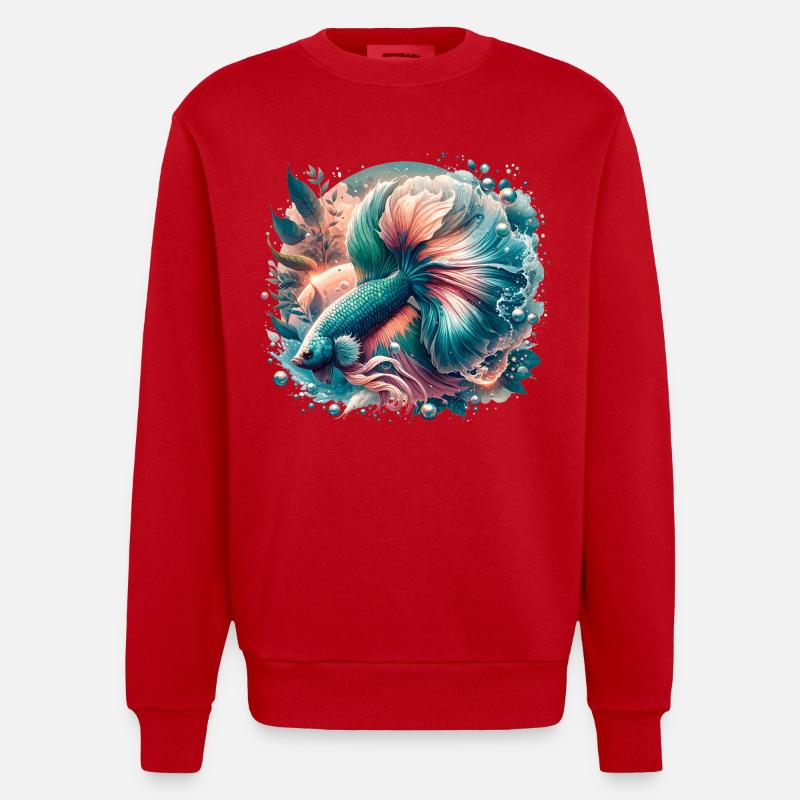 Kampffisch, Betta splendens, bunter Fisch - Heavyweight Oversized Organic Crew Neck Made in EU - Rot