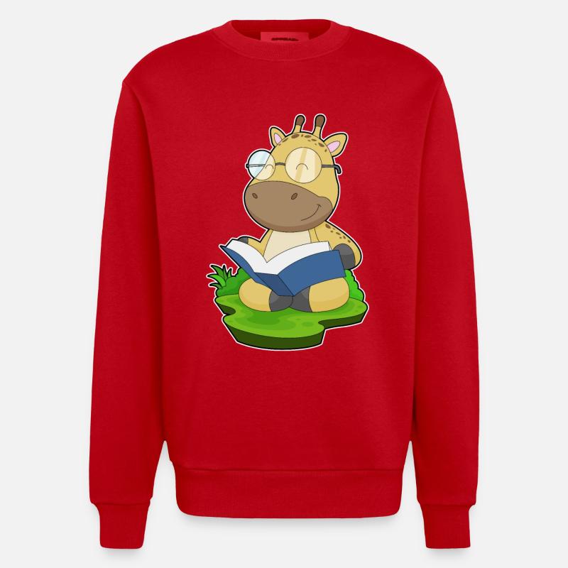 Giraffe Nerd Buch - Heavyweight Oversized Organic Crew Neck Made in EU - Rot
