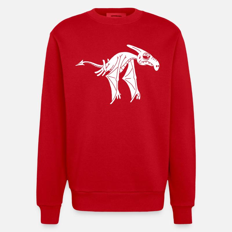 White Flying Dinosaur - Heavyweight Oversized Organic Crew Neck Made in EU - red