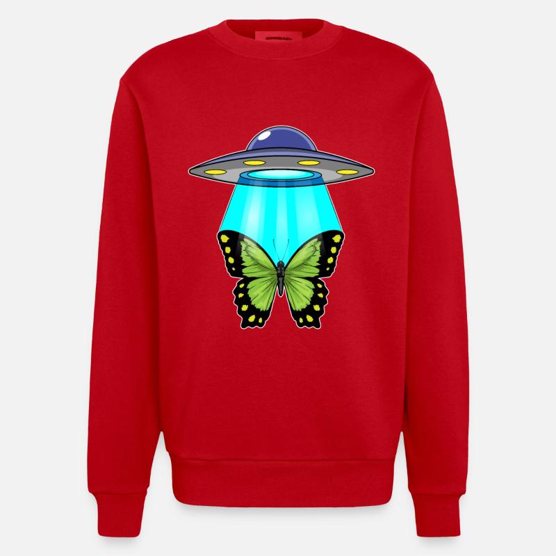 Papillon, Vaisseau Spatial, Espace - Sweat bio épais oversize fabriqué en UE - rouge