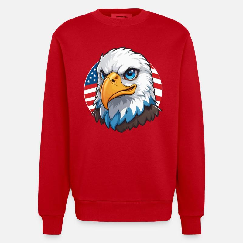 USA Flag Eaglehead Bald Eagle - Heavyweight Oversized Organic Crew Neck Made in EU - red