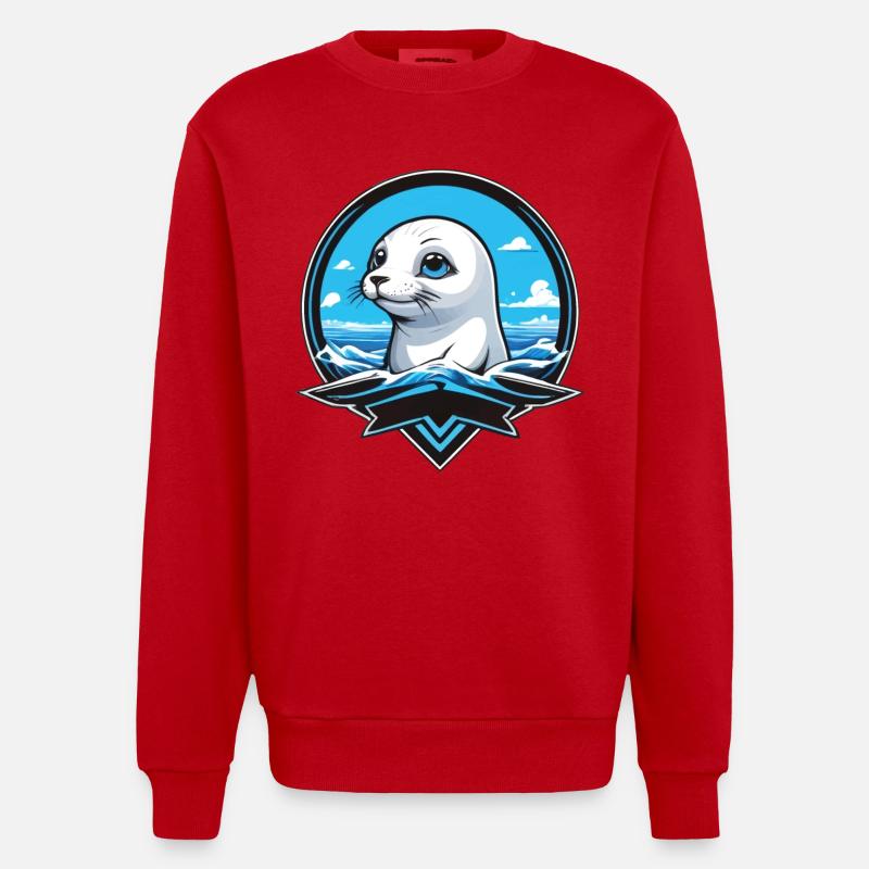 Mer des petits phoques - Sweat bio épais oversize fabriqué en UE - rouge