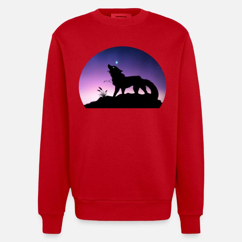 Die Reise eines Sternenwolfs - Silouhette Nocturne - Heavyweight Oversized Organic Crew Neck Made in EU - Rot