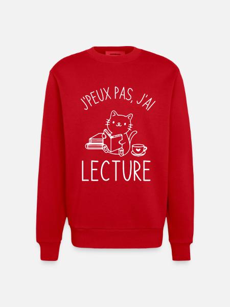 Lecture café chat mignon - Sweat bio épais oversize fabriqué en UE - rouge