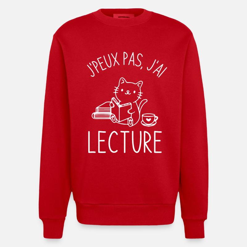 Lecture café chat mignon - Sweat bio épais oversize fabriqué en UE - rouge