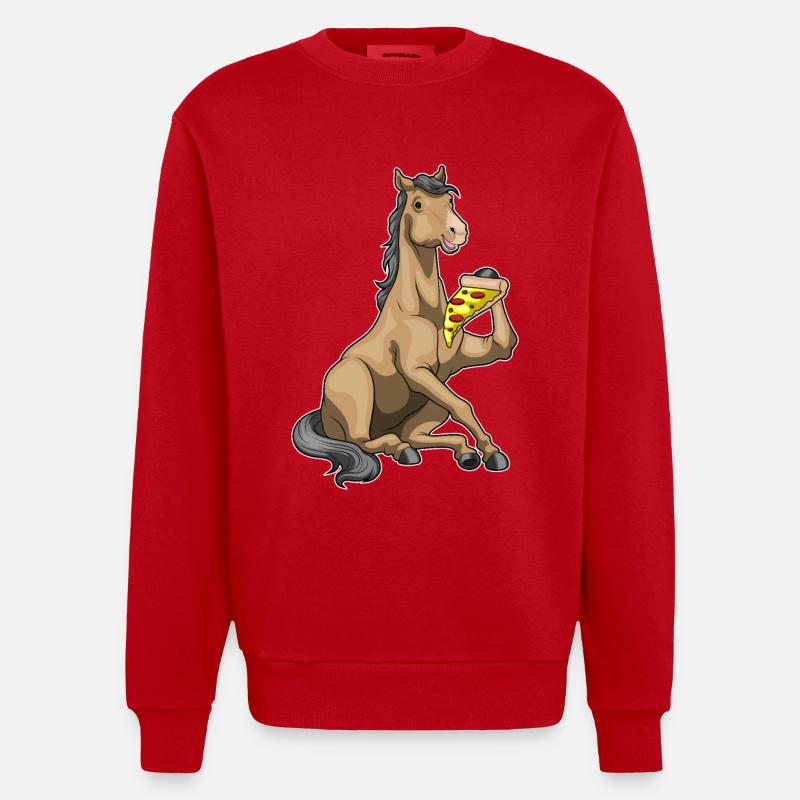 Pferd Pizza - Heavyweight Oversized Organic Crew Neck Made in EU - Rot