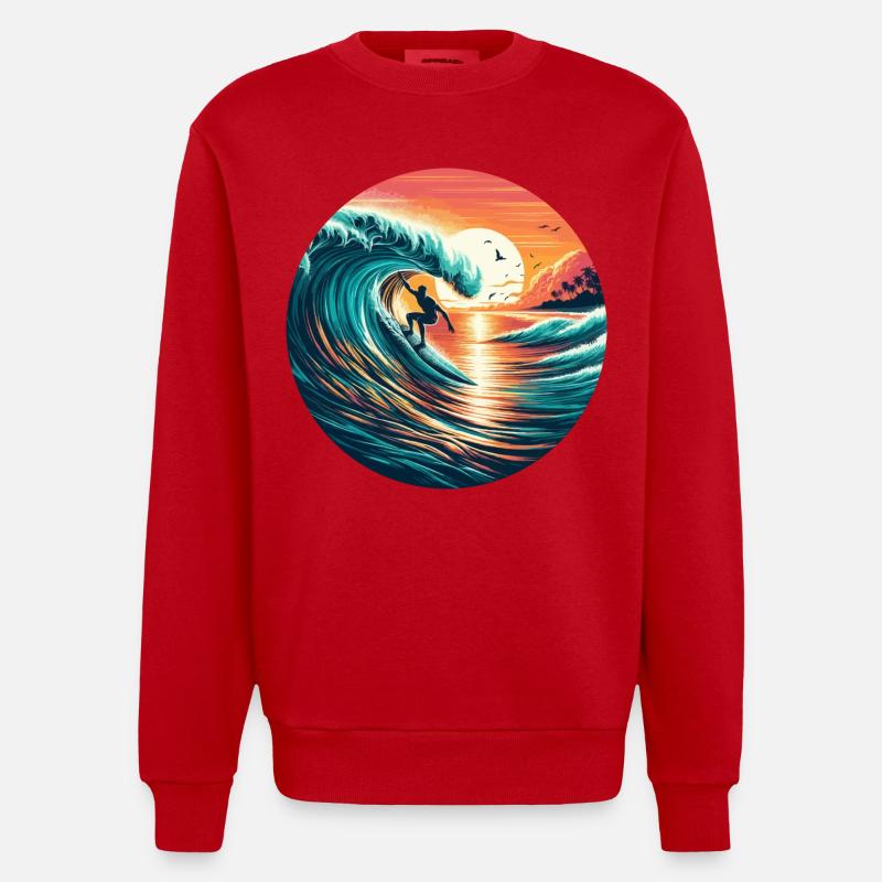 Surfeur au coucher du soleil - Sweat bio épais oversize fabriqué en UE - rouge