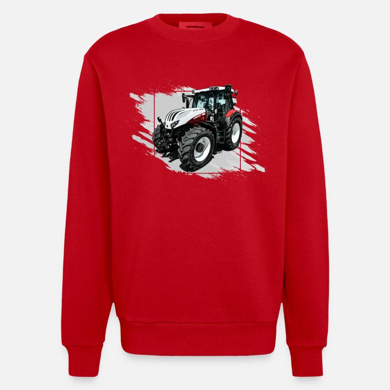 Steyr Tractor White - Heavyweight Oversized Organic Crew Neck Made in EU - red