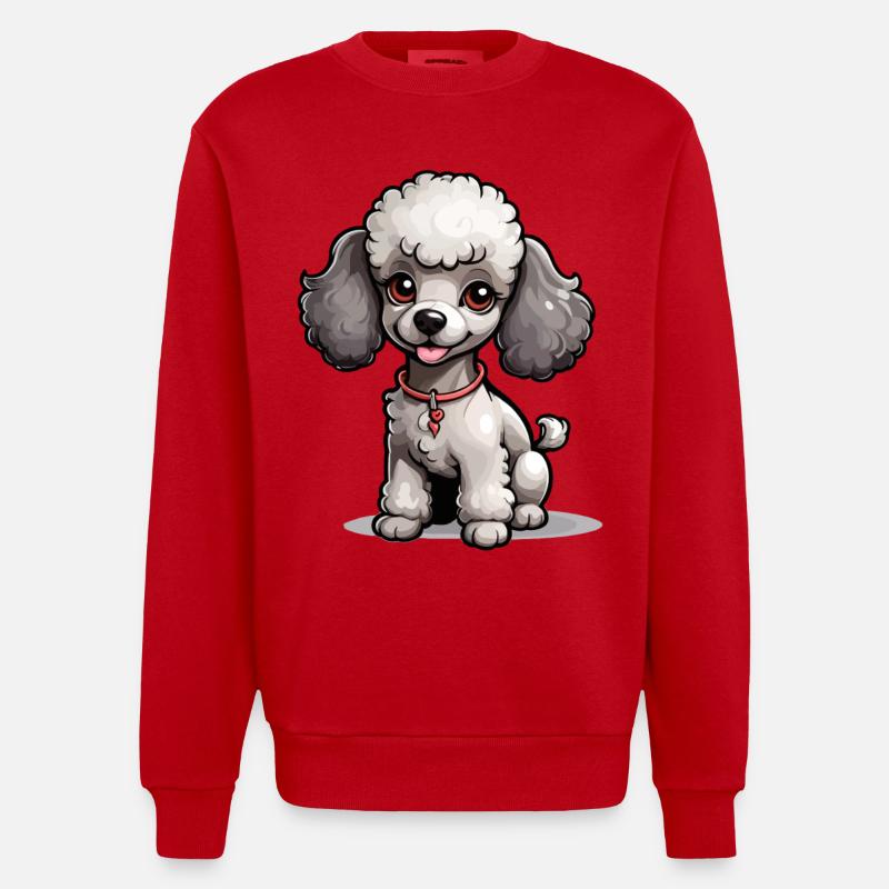 Grauer Pudel mit Halsband - Heavyweight Oversized Organic Crew Neck Made in EU - Rot