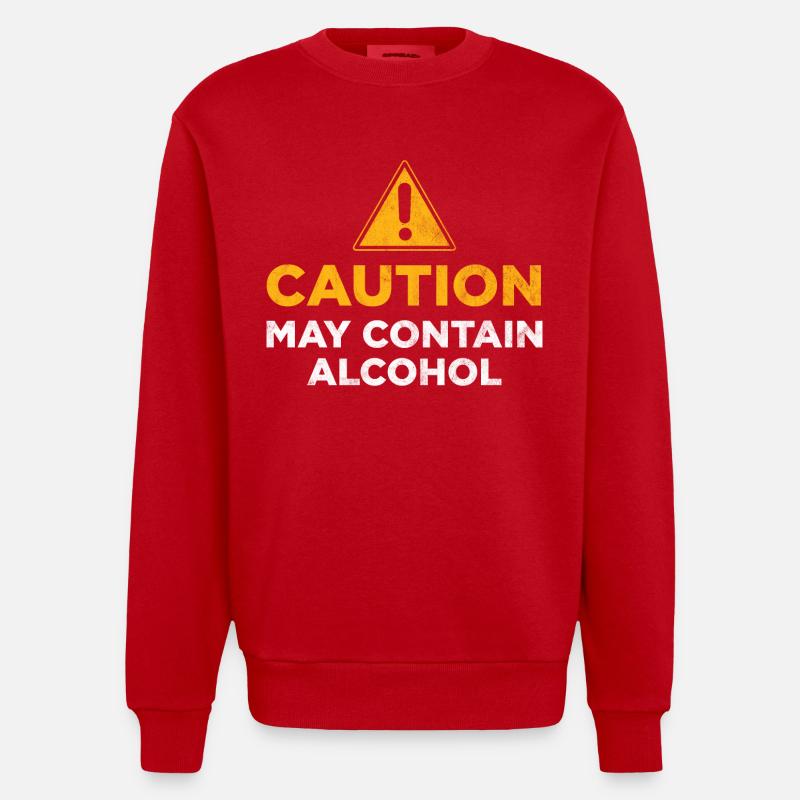 Caution may contain alcohol - Heavyweight Oversized Organic Crew Neck Made in EU - red