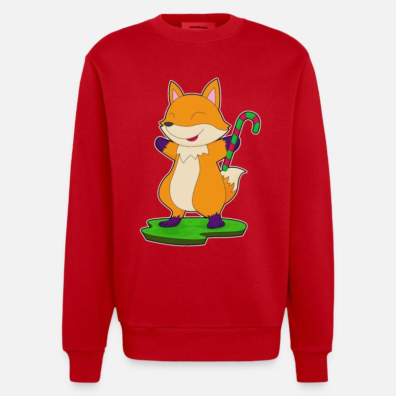 Fox candy cane - Heavyweight Oversized Organic Crew Neck Made in EU - red