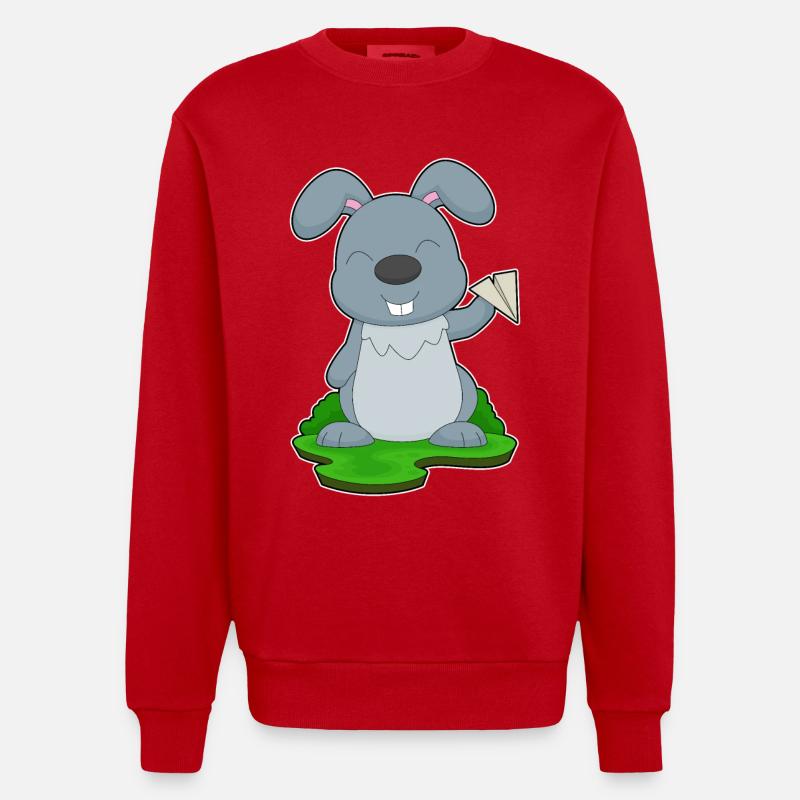Hase Papierflugzeug - Heavyweight Oversized Organic Crew Neck Made in EU - Rot