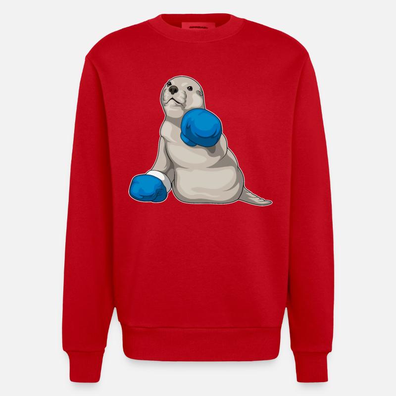Seehund Boxer Boxhandschuhe Boxen - Heavyweight Oversized Organic Crew Neck Made in EU - Rot