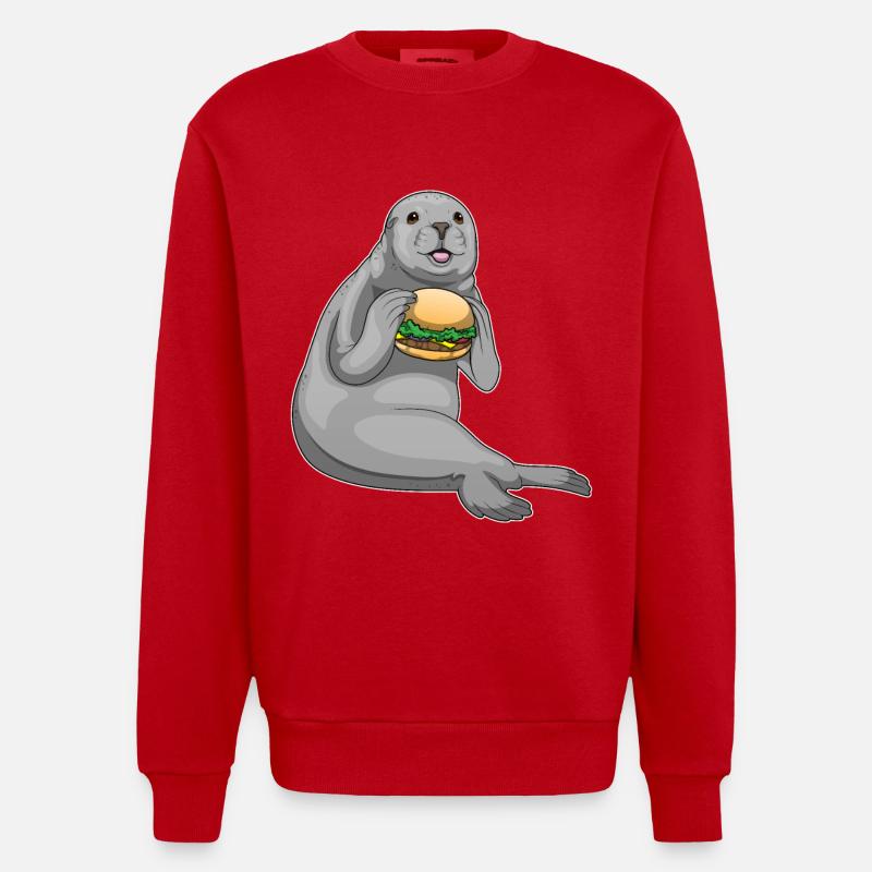 Seal Burger - Heavyweight Oversized Organic Crew Neck Made in EU - red