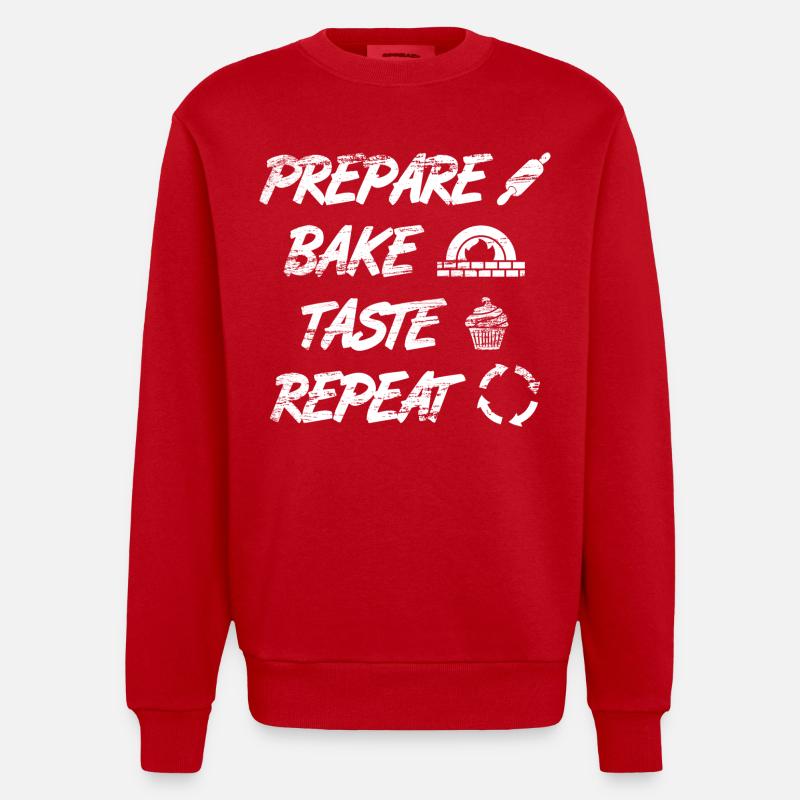 Préparer, cuire, goûter, répéter - Sweat bio épais oversize fabriqué en UE - rouge