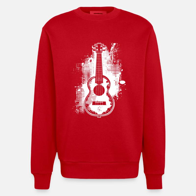 Ukulele Sketch - Heavyweight Oversized Organic Crew Neck Made in EU - red