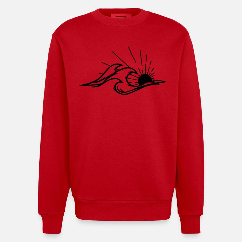 Les vagues et le soleil noir - Sweat bio épais oversize fabriqué en UE - rouge