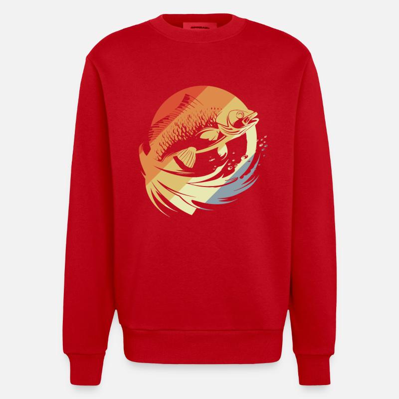 Look rétro graphique poisson - Sweat bio épais oversize fabriqué en UE - rouge