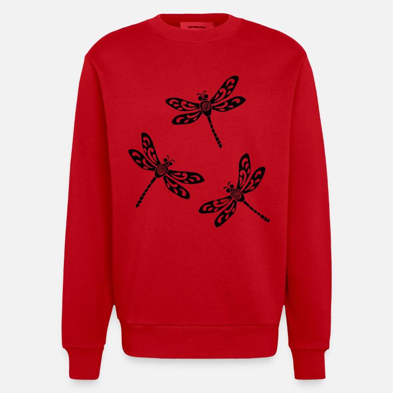 Trio schwarzer Libellen - Heavyweight Oversized Organic Crew Neck Made in EU - Rot