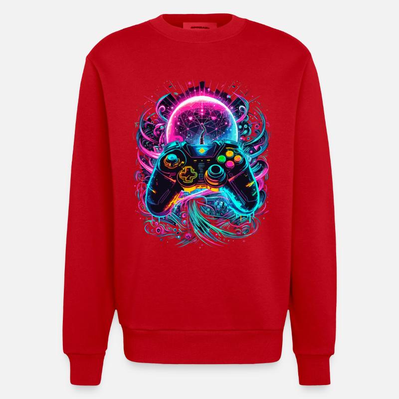 Synthwave Cyberpunk Gaming Controller - Heavyweight Oversized Organic Crew Neck Made in EU - Rot