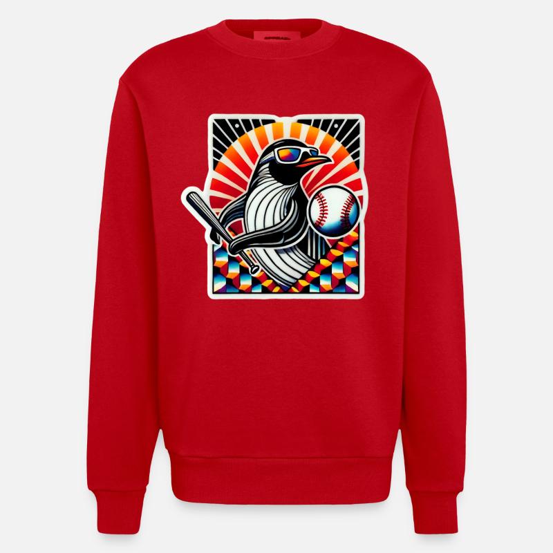 Pinguin Baseball - Heavyweight Oversized Organic Crew Neck Made in EU - Rot