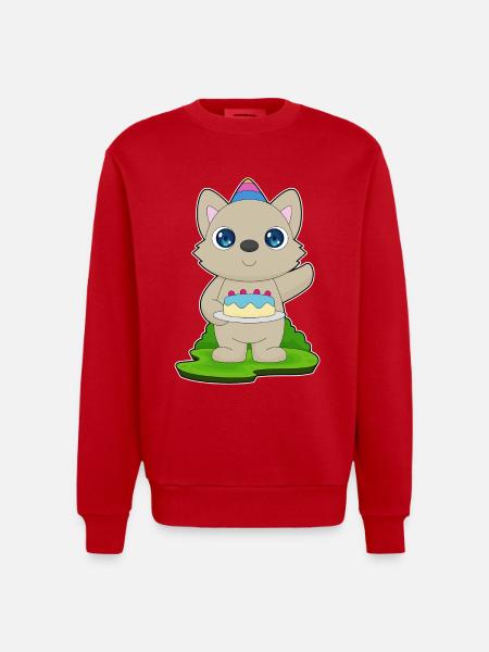 Cat Birthday Cake - Heavyweight Oversized Organic Crew Neck Made in EU - red