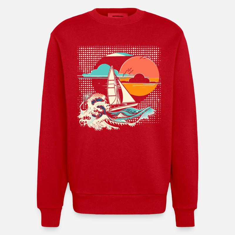 Dessin animé sur la voile - Sweat bio épais oversize fabriqué en UE - rouge