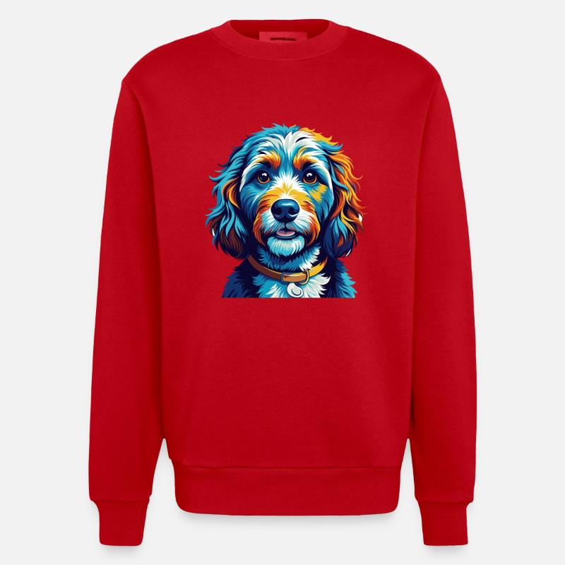Cockapoo Hunderasse Bunt Karikatur Kawaii - Heavyweight Oversized Organic Crew Neck Made in EU - Rot