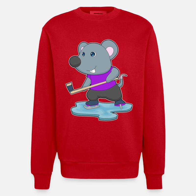 Maus Eishockey Eishockeyschläger - Heavyweight Oversized Organic Crew Neck Made in EU - Rot