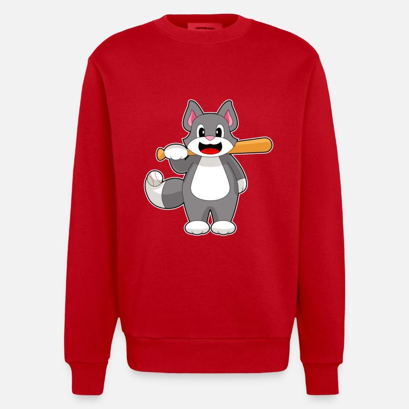 Cat Baseball Batte de baseball - Sweat bio épais oversize fabriqué en UE - rouge