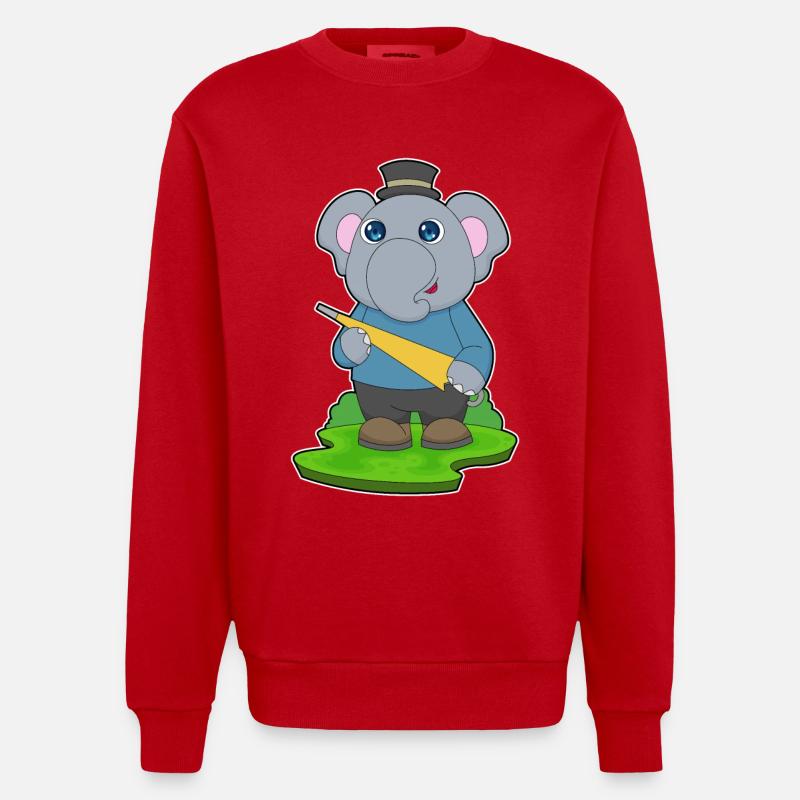 Elephant Rain Umbrella - Heavyweight Oversized Organic Crew Neck Made in EU - red