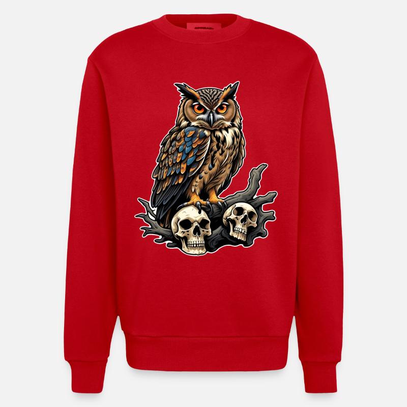 Eule sitzt auf Skulls - Heavyweight Oversized Organic Crew Neck Made in EU - Rot