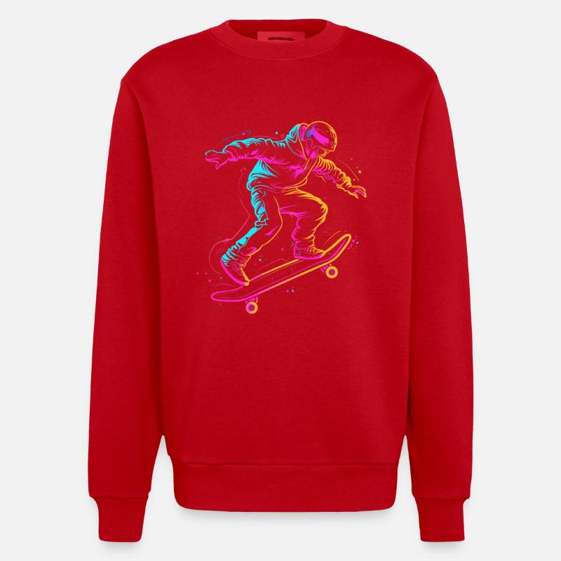 dessin de skateboarder de dessin animé - Sweat bio épais oversize fabriqué en UE - rouge
