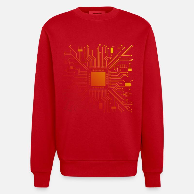 Tech Computer Motherboard Abstract Microchip - Heavyweight Oversized Organic Crew Neck Made in EU - red