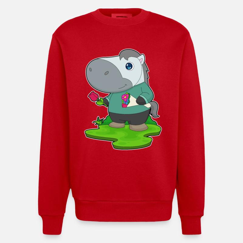 Pferd Blumenstrauß - Heavyweight Oversized Organic Crew Neck Made in EU - Rot