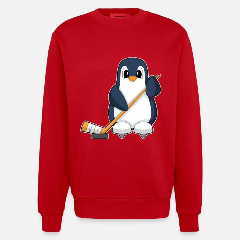 Pinguin Eishockey Eishockeyschläger - Heavyweight Oversized Organic Crew Neck Made in EU - Rot