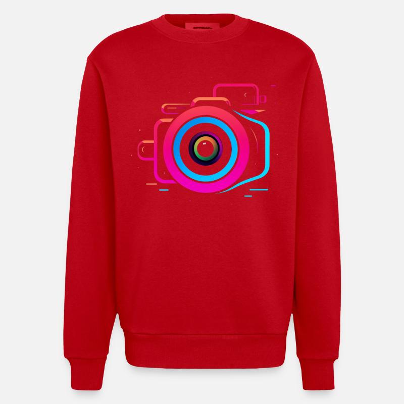 Camera Synthwave Style - Heavyweight Oversized Organic Crew Neck Made in EU - red