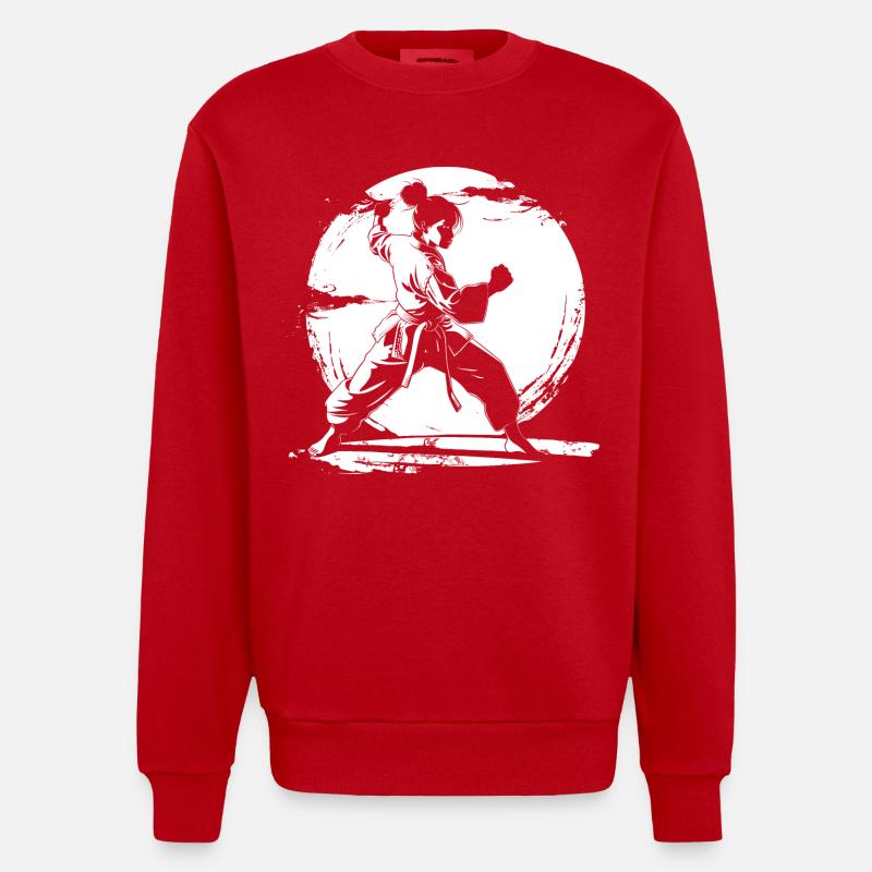Karate Mädchen Zeichnung - Heavyweight Oversized Organic Crew Neck Made in EU - Rot