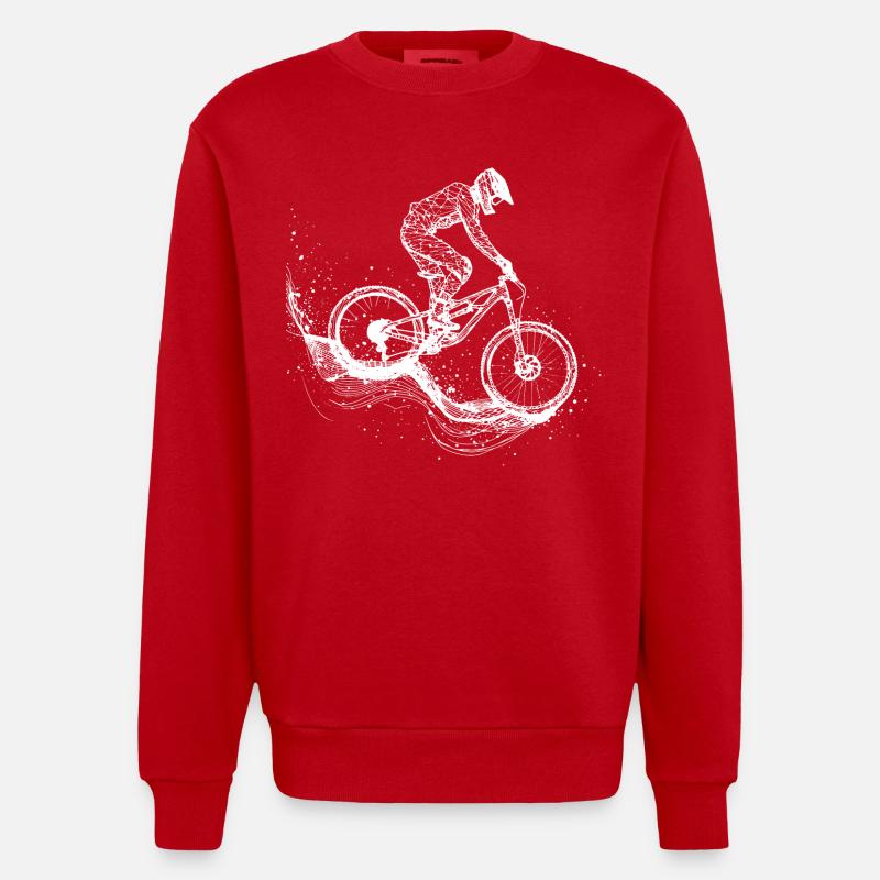Mountain Biking Drawing - Heavyweight Oversized Organic Crew Neck Made in EU - red