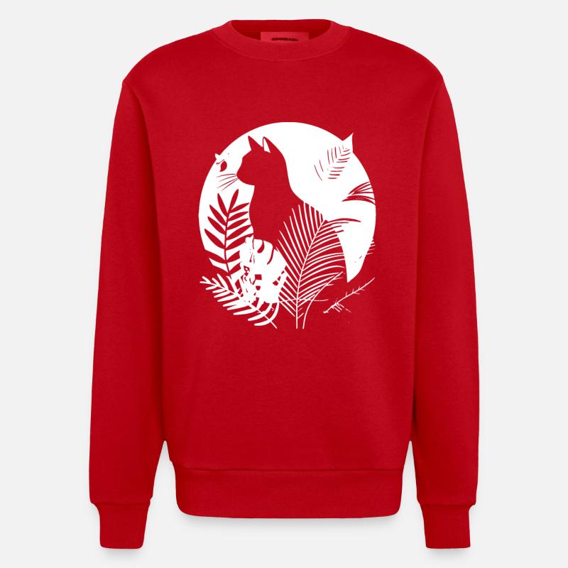 Katzen Illustration - Heavyweight Oversized Organic Crew Neck Made in EU - Rot