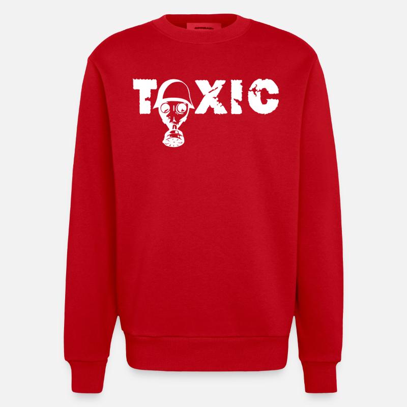 Crâne et masque à gaz - Sweat bio épais oversize fabriqué en UE - rouge