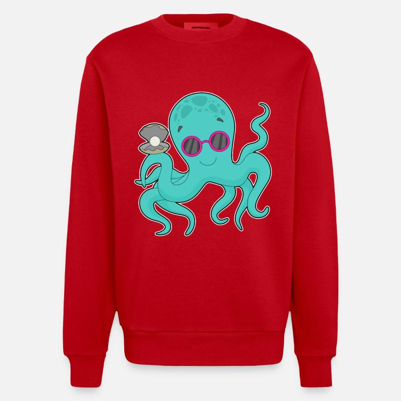 Octopus Bead - Heavyweight Oversized Organic Crew Neck Made in EU - red