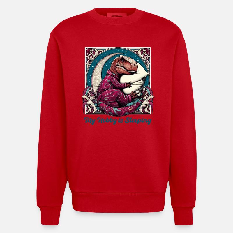 T-Rex Sleeping Hobby Cadeau - Sweat bio épais oversize fabriqué en UE - rouge